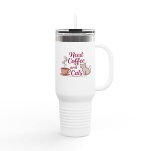 Need Coffee and Cats Insulated Travel Mug - 40oz - Perfect Gift for Cat Lovers